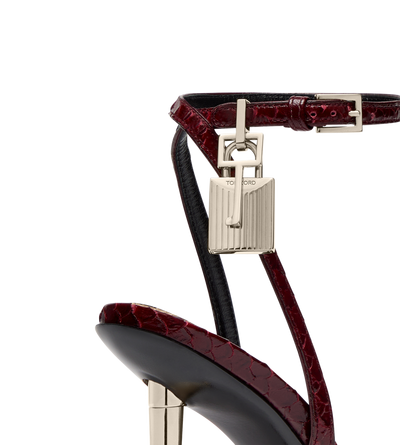 SEMI SHINY PRINTED PYTHON PADLOCK POINTY NAKED SANDAL image number 4