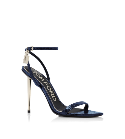 SEMI SHINY PRINTED PYTHON PADLOCK POINTY NAKED SANDAL image number 1