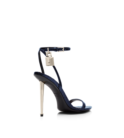 SEMI SHINY PRINTED PYTHON PADLOCK POINTY NAKED SANDAL image number 2