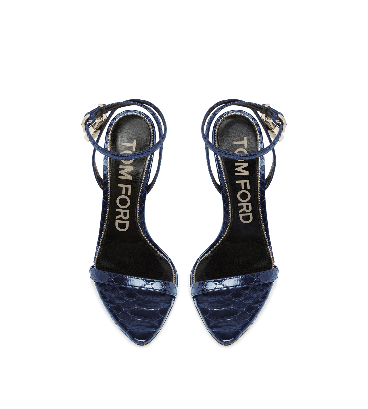 SEMI SHINY PRINTED PYTHON PADLOCK POINTY NAKED SANDAL image number 3