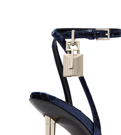 SEMI SHINY PRINTED PYTHON PADLOCK POINTY NAKED SANDAL image number 4