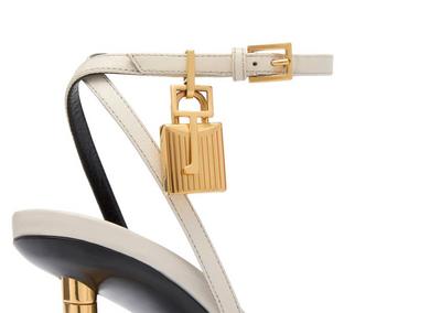 TOM FORD LEATHER CHALK SHINY LEATHER PADLOCK POINTY NAKED SANDAL