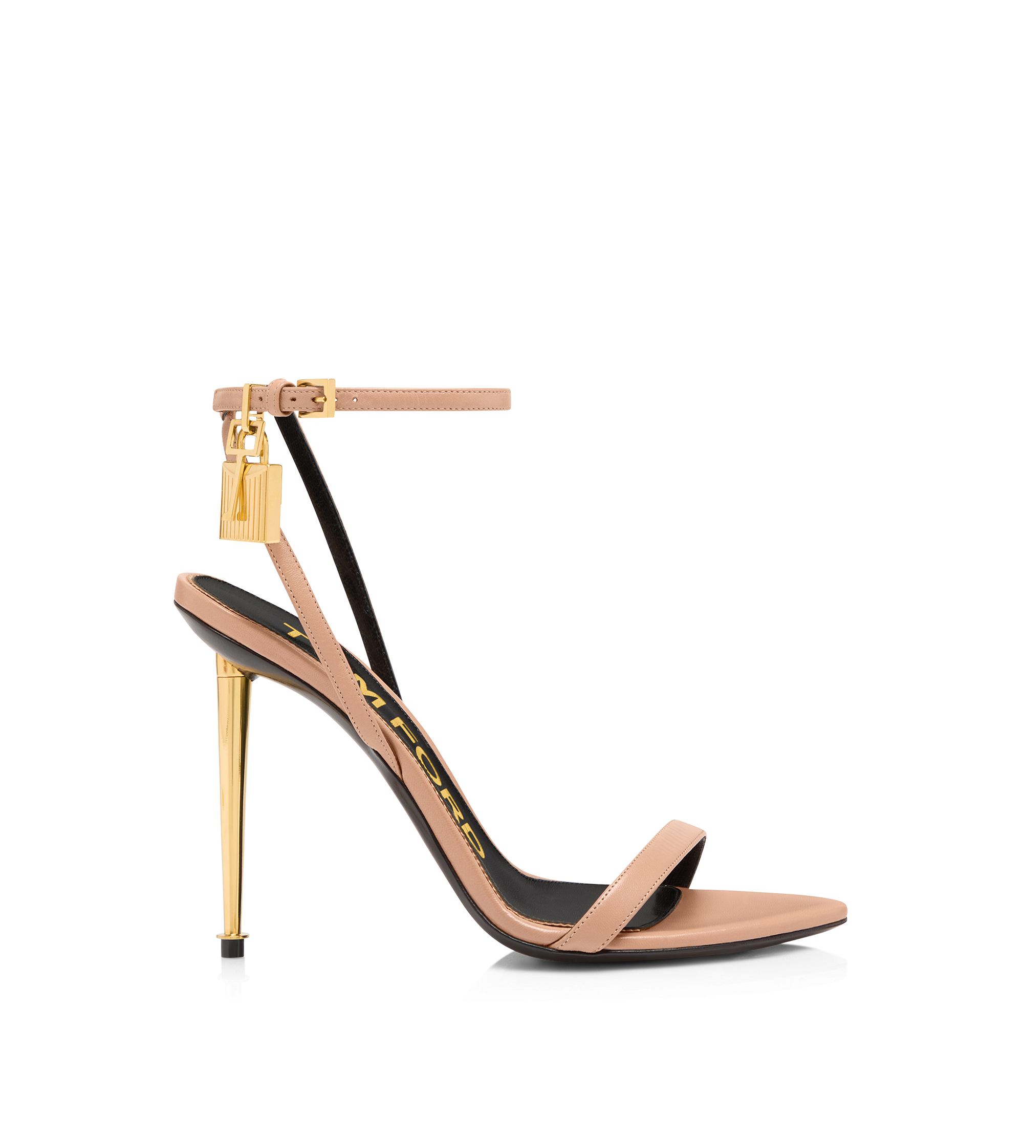 SHINY LEATHER PADLOCK POINTY NAKED SANDAL