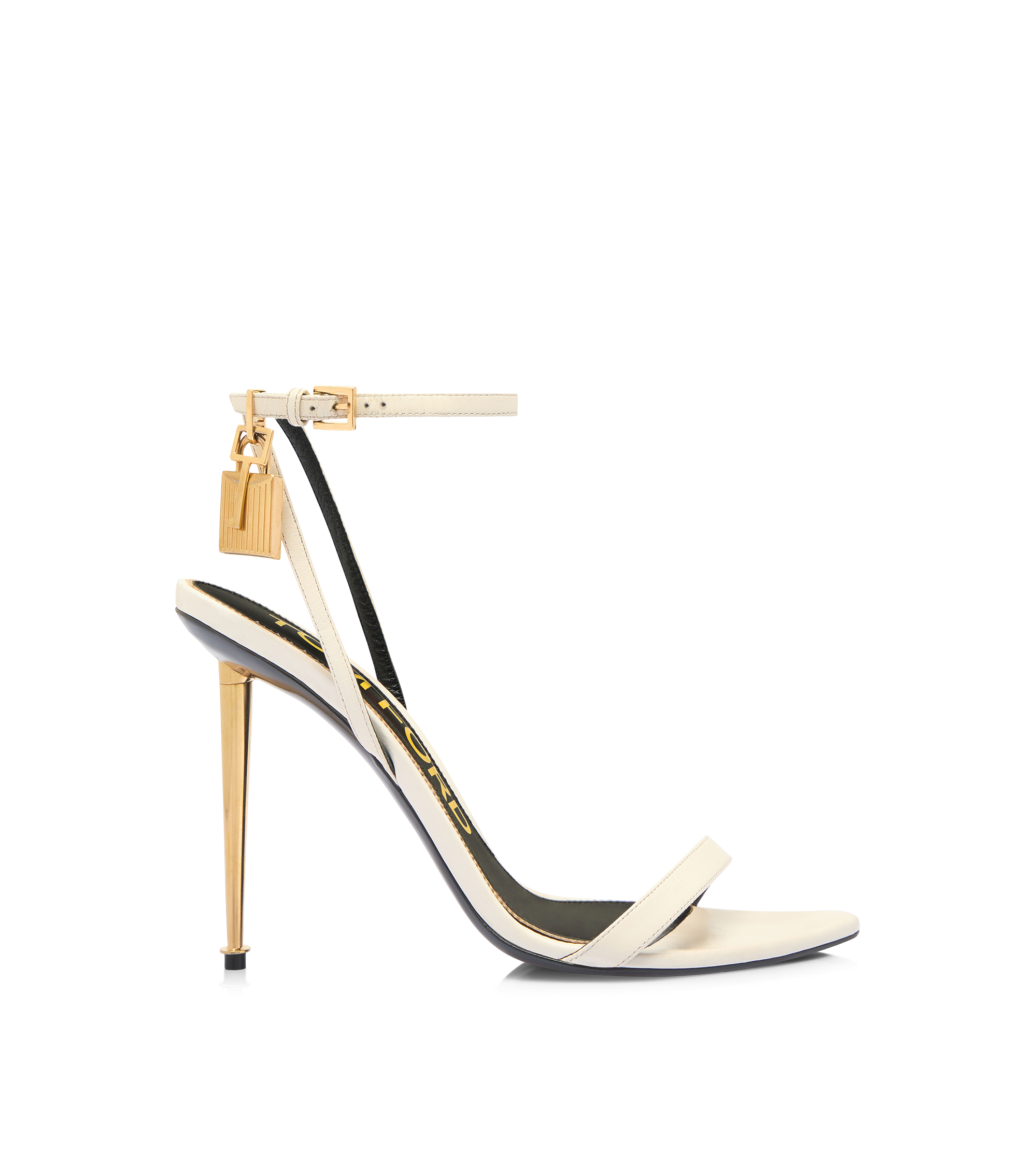 SANDALE PADLOCK NU-PIED &Agrave; BOUT POINTU EN CUIR BRILLANT