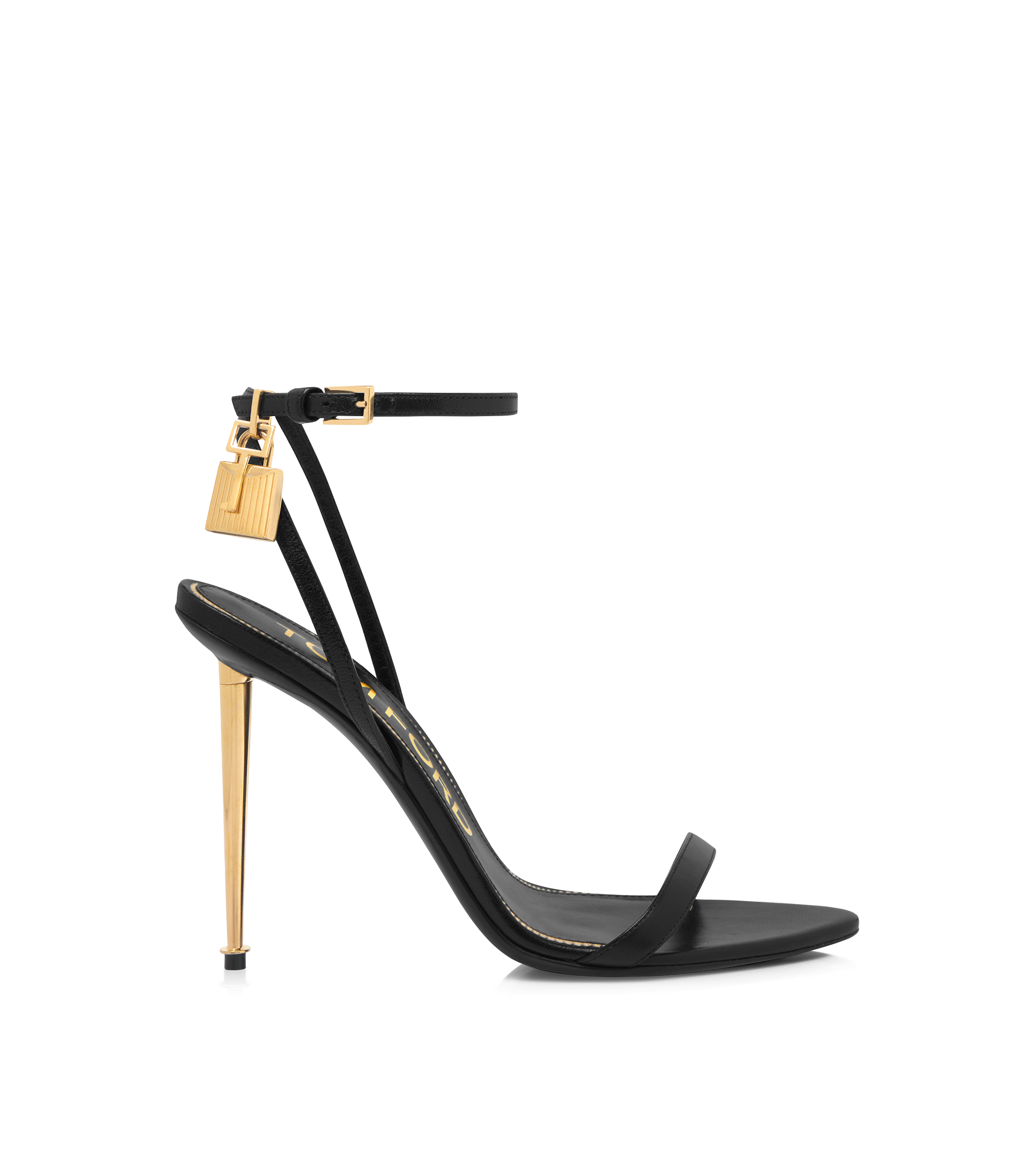 SHINY LEATHER PADLOCK POINTY NAKED SANDAL
