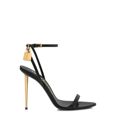 TOM FORD LEATHER BLACK SHINY LEATHER PADLOCK POINTY NAKED SANDAL