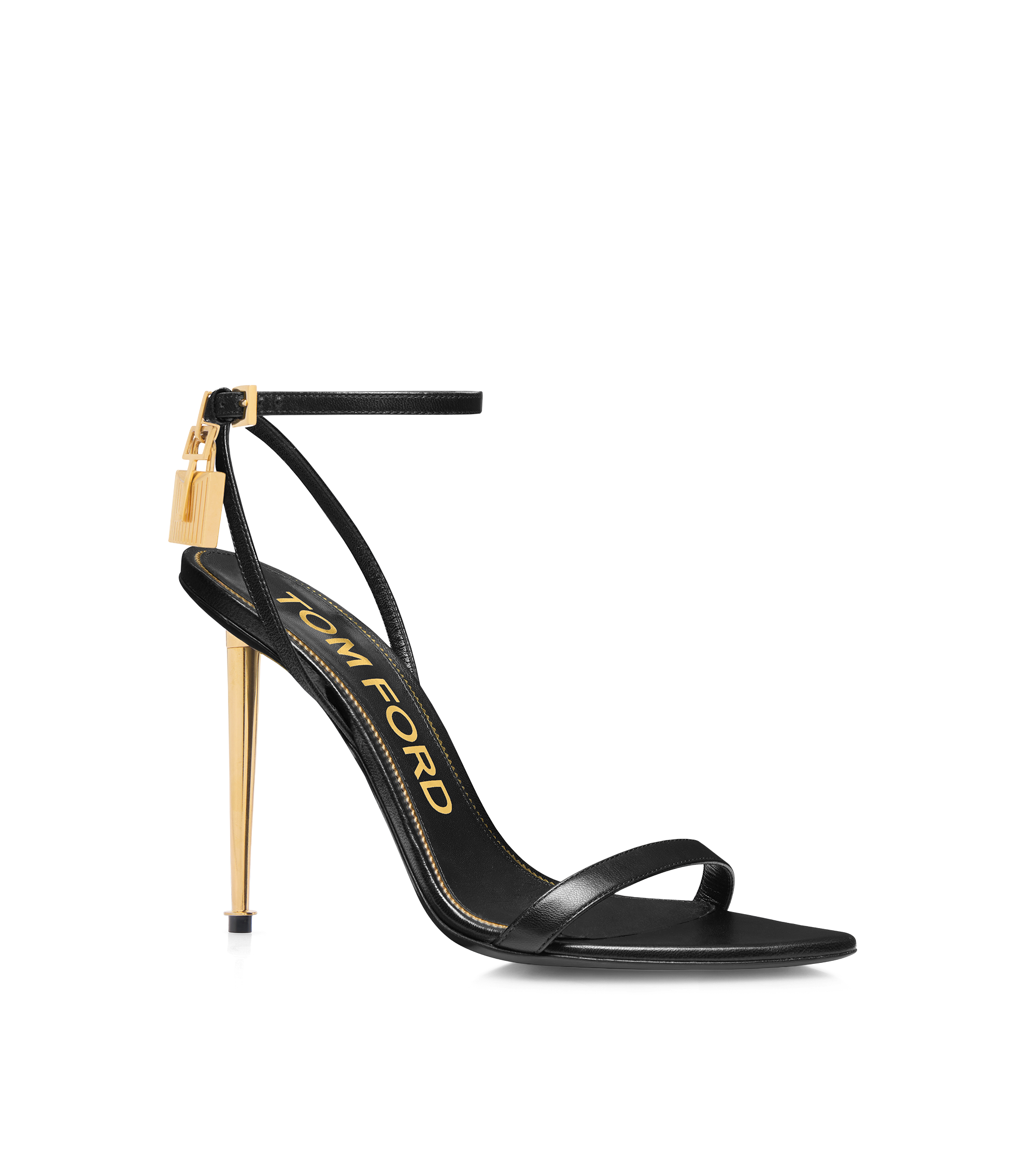 SHINY LEATHER PADLOCK POINTY NAKED SANDAL
