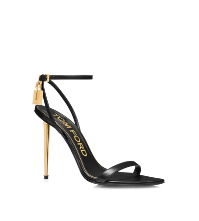 TOM FORD LEATHER BLACK SHINY LEATHER PADLOCK POINTY NAKED SANDAL