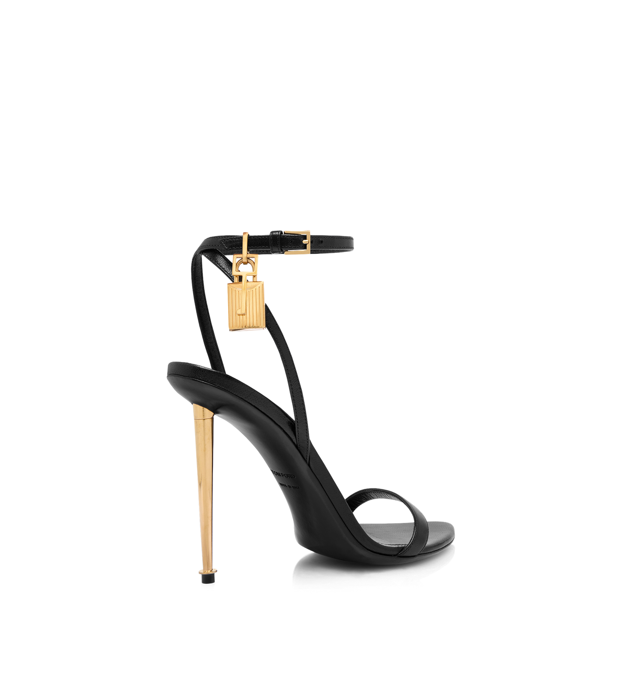 TOM FORD LEATHER BLACK SHINY LEATHER PADLOCK POINTY NAKED SANDAL