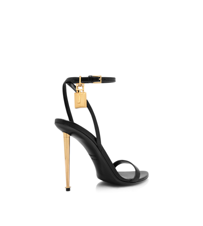 TOM FORD LEATHER BLACK SHINY LEATHER PADLOCK POINTY NAKED SANDAL