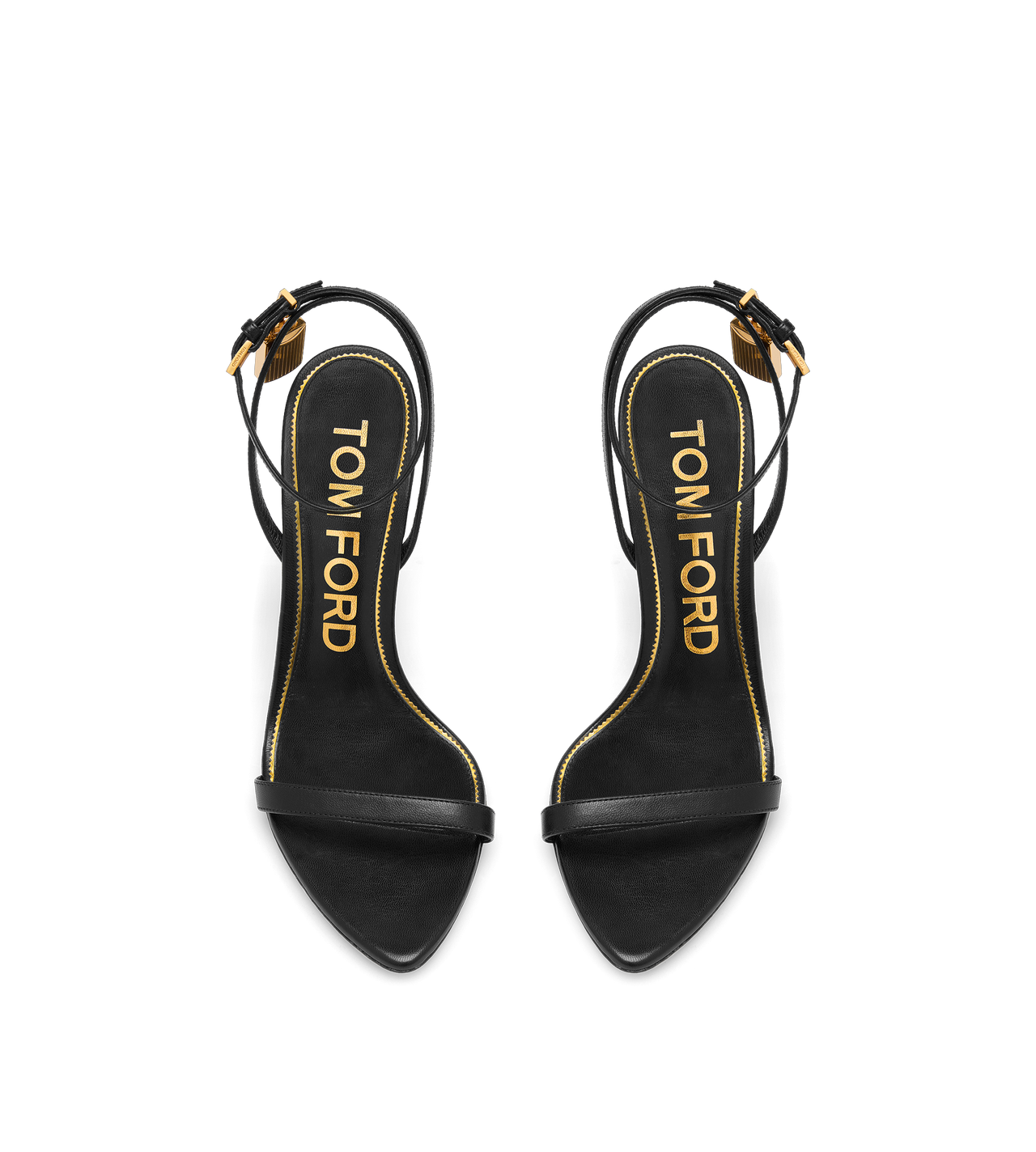 TOM FORD LEATHER BLACK SHINY LEATHER PADLOCK POINTY NAKED SANDAL