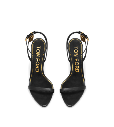 TOM FORD LEATHER BLACK SHINY LEATHER PADLOCK POINTY NAKED SANDAL
