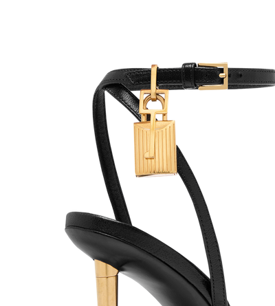TOM FORD LEATHER BLACK SHINY LEATHER PADLOCK POINTY NAKED SANDAL