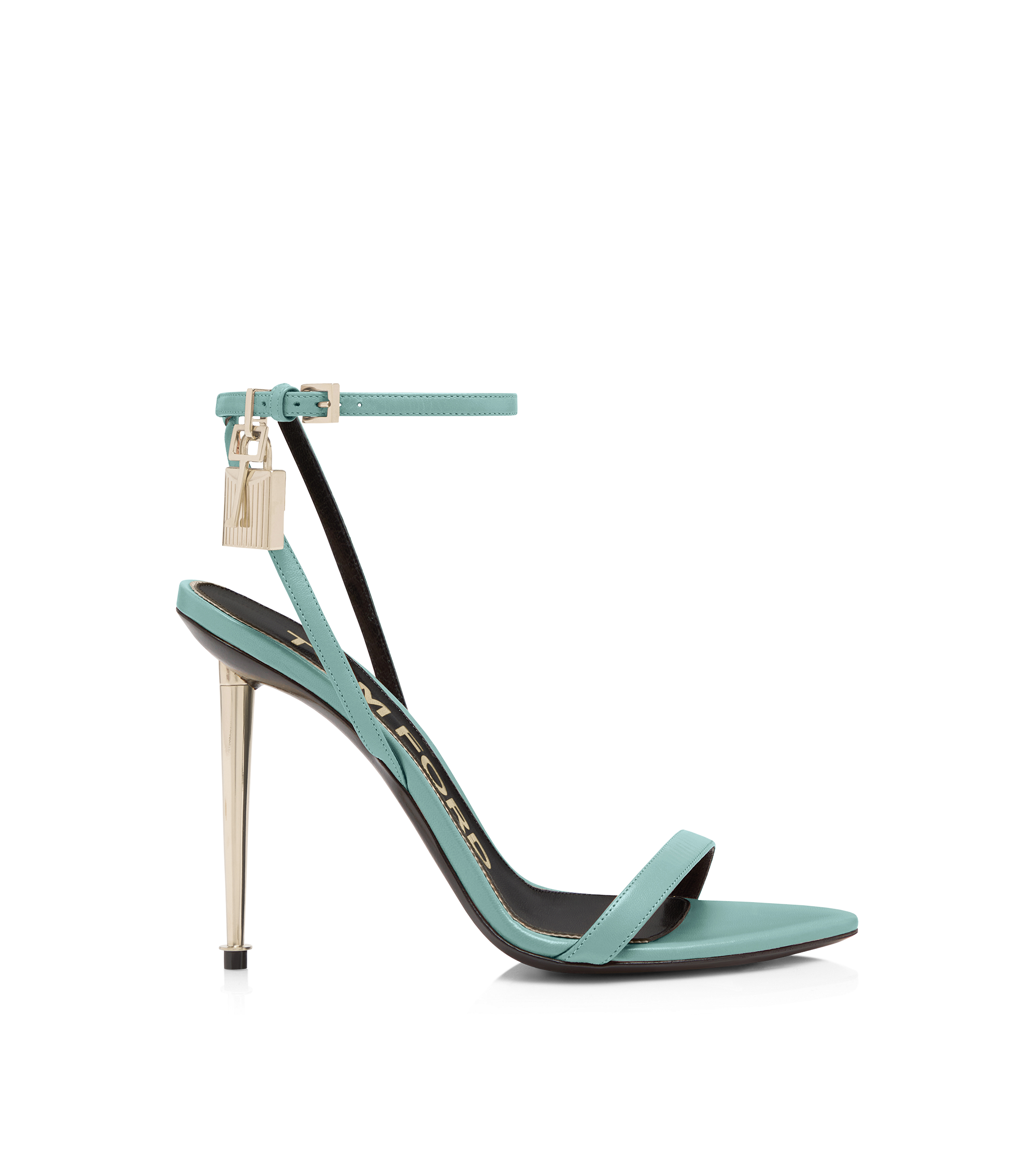 SHINY LEATHER PADLOCK POINTY NAKED SANDAL