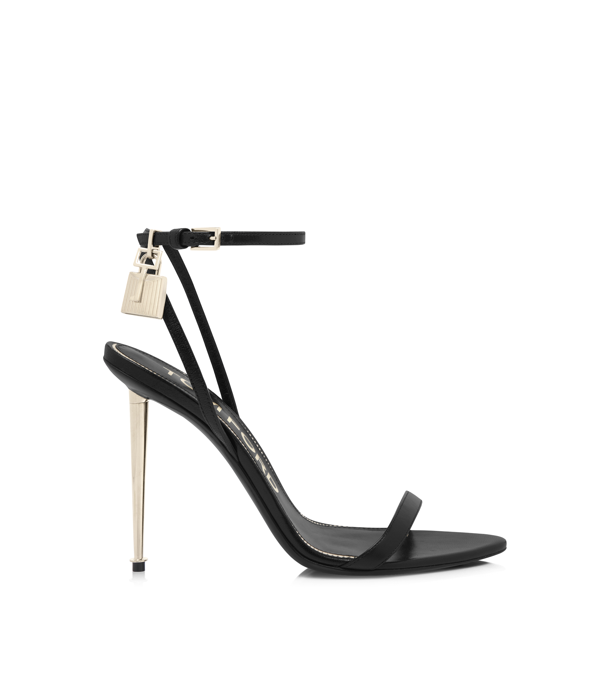 SHINY LEATHER PADLOCK POINTY NAKED SANDAL