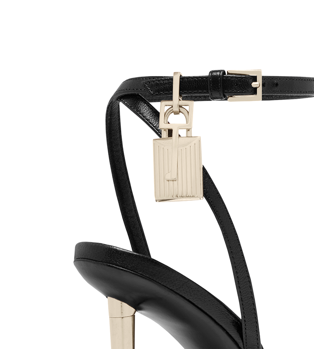 SHINY LEATHER PADLOCK POINTY NAKED SANDAL image number 4