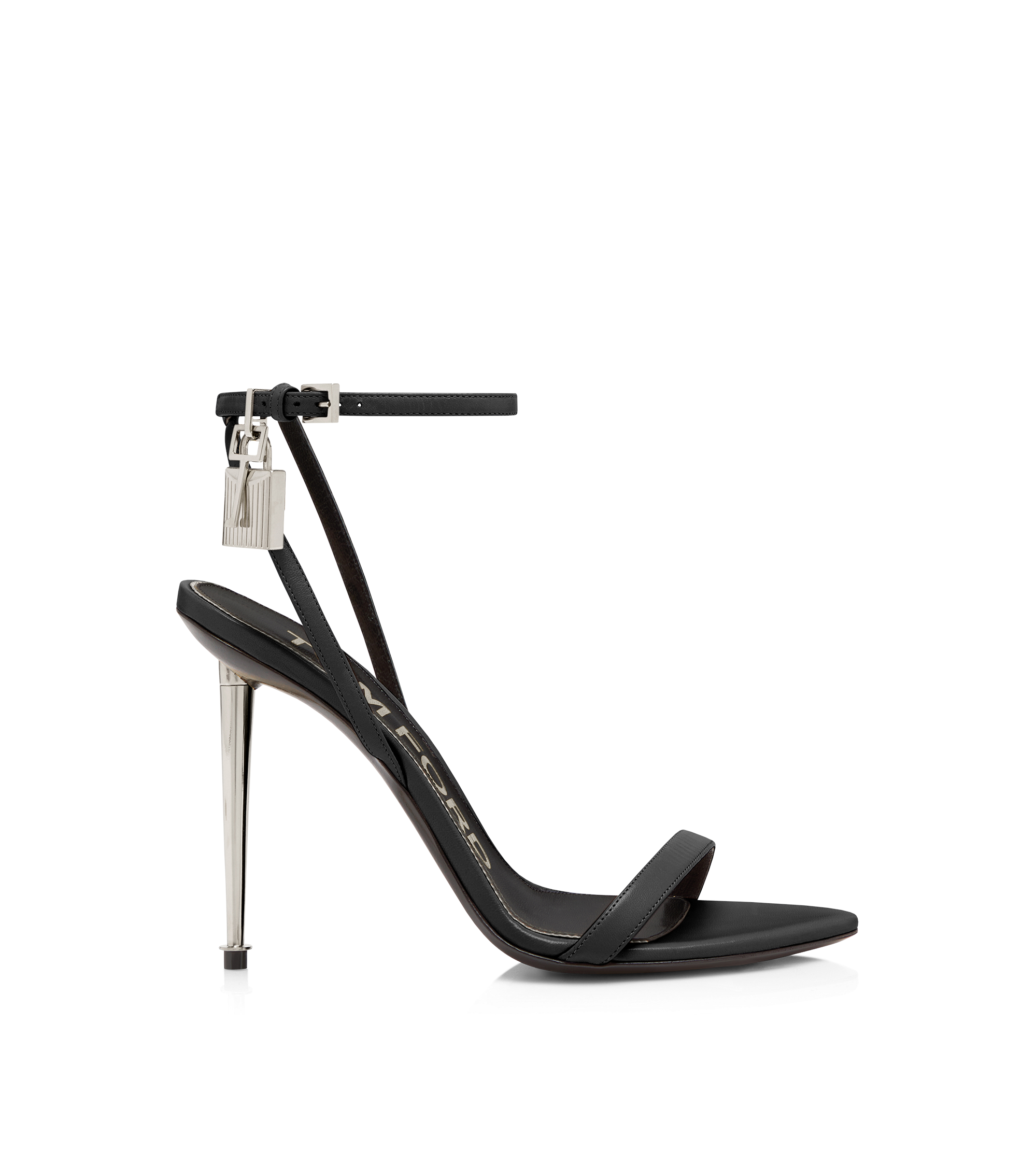 SANDALE PADLOCK NU-PIED &Agrave; BOUT POINTU EN CUIR BRILLANT