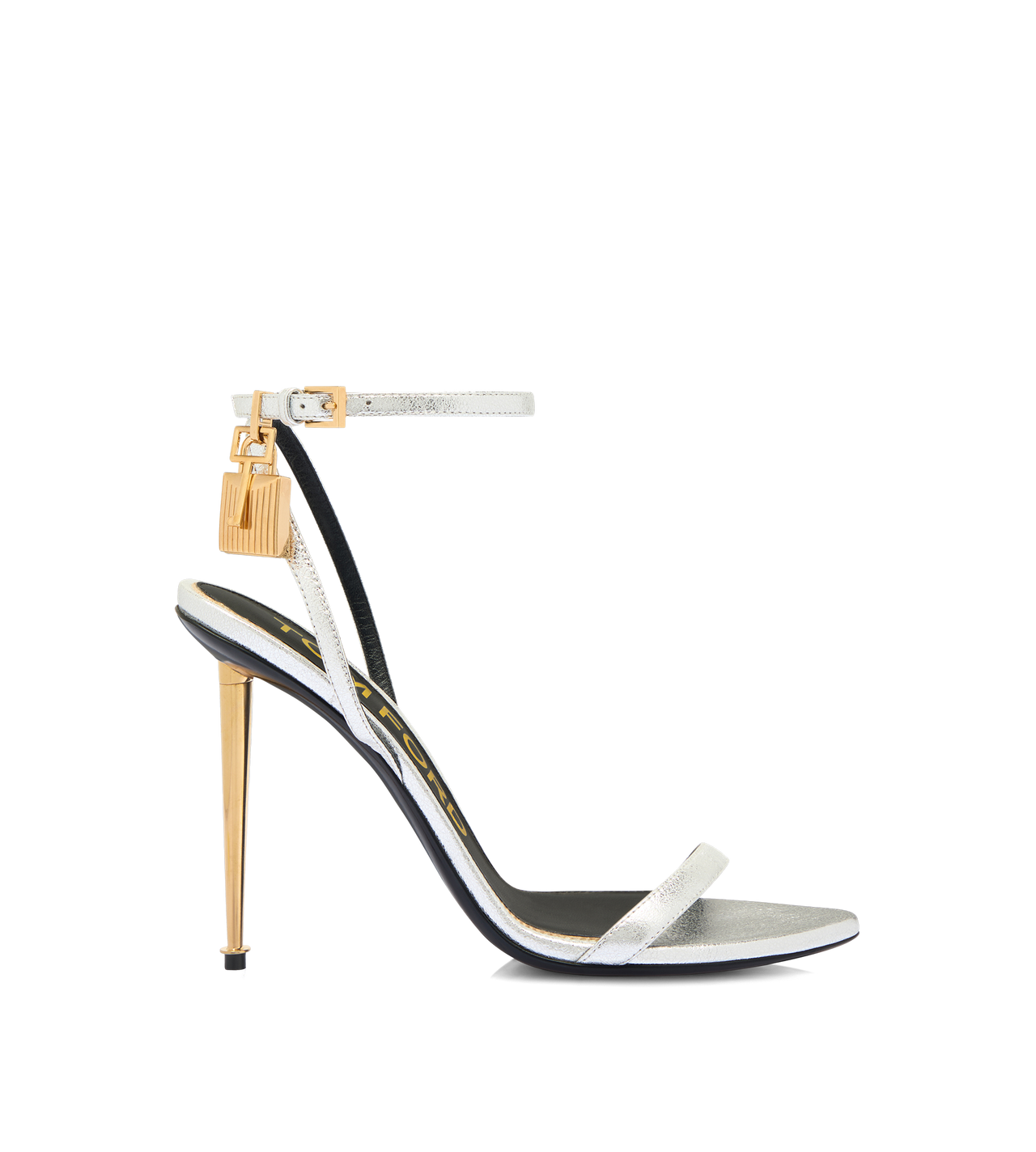 LAMINATED NAPPA LEATHER PADLOCK POINTY NAKED SANDAL image number 0