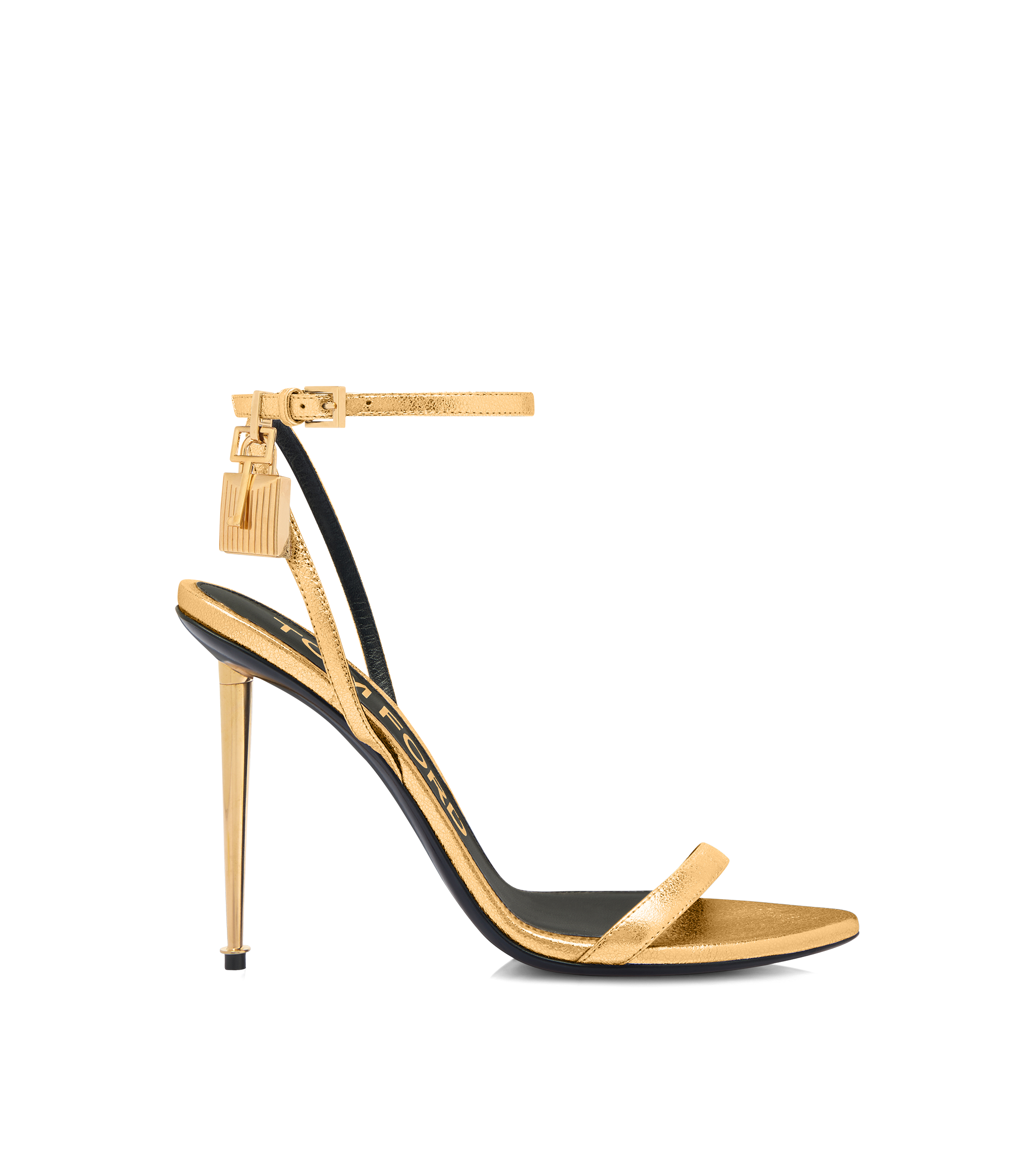 LAMINATED NAPPA LEATHER PADLOCK POINTY NAKED SANDAL | Tom