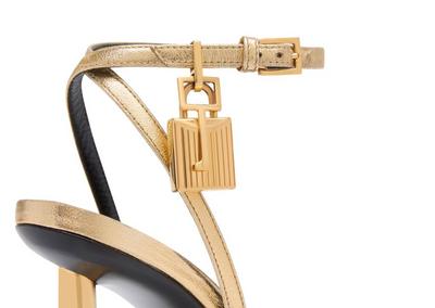 TOM FORD LEATHER GOLD LAMINATED NAPPA LEATHER PADLOCK POINTY NAKED SANDAL