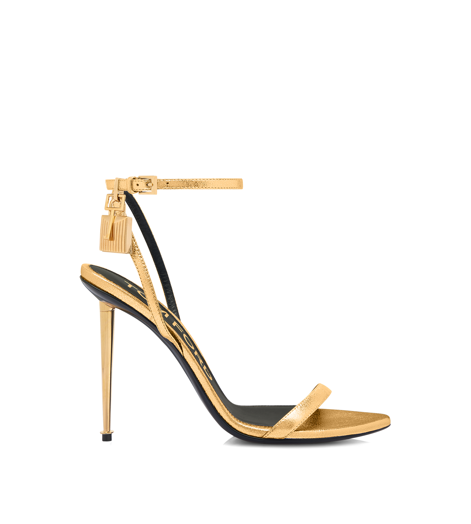 LAMINATED NAPPA LEATHER PADLOCK POINTY NAKED SANDAL