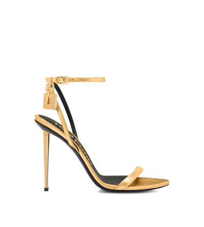 TOM FORD LEATHER GOLD LAMINATED NAPPA LEATHER PADLOCK POINTY NAKED SANDAL