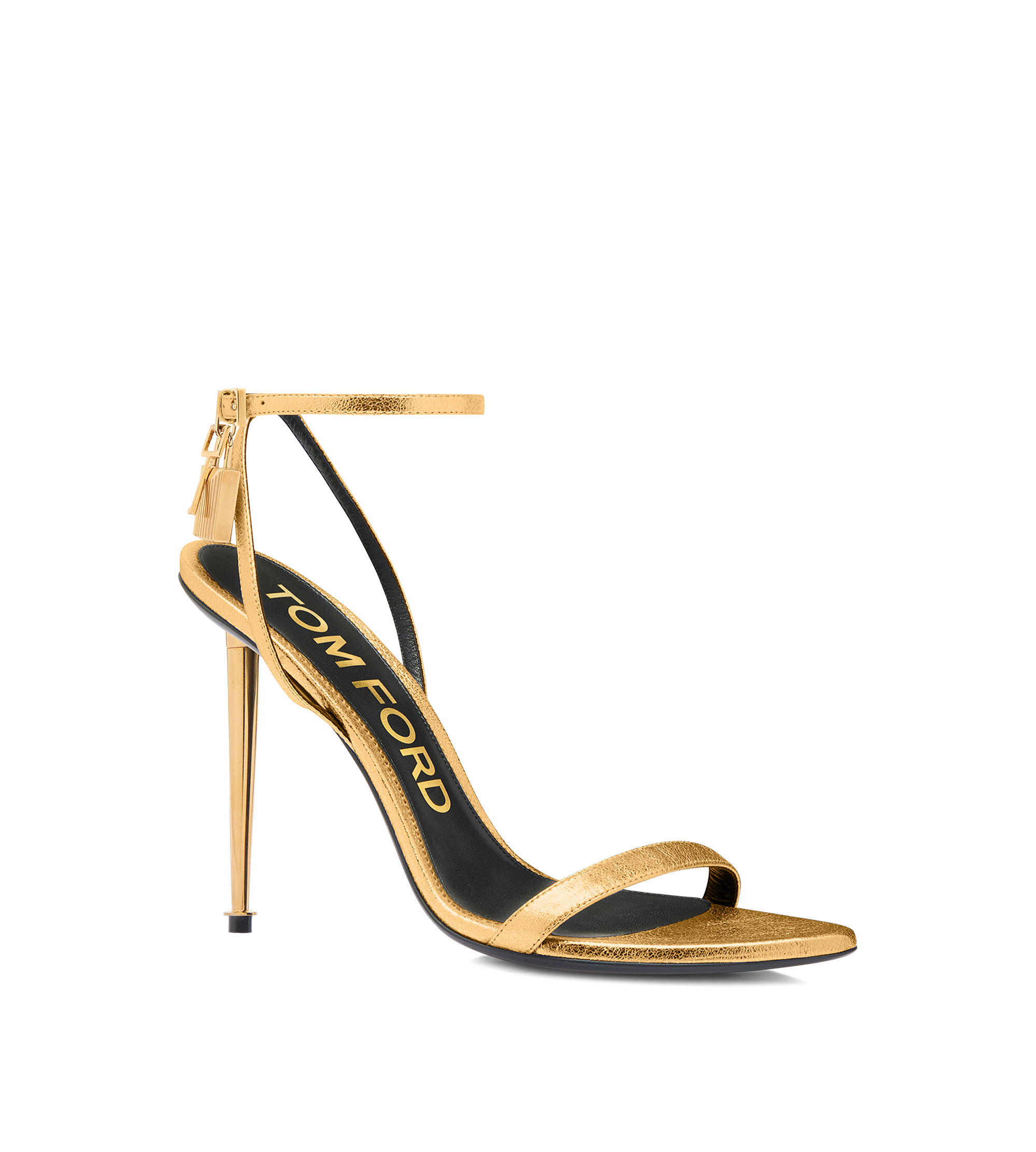 LAMINATED NAPPA LEATHER PADLOCK POINTY NAKED SANDAL