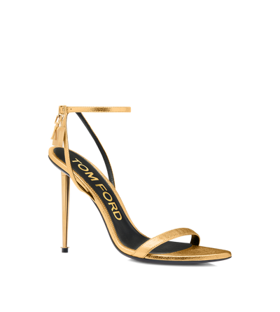 TOM FORD LEATHER GOLD LAMINATED NAPPA LEATHER PADLOCK POINTY NAKED SANDAL