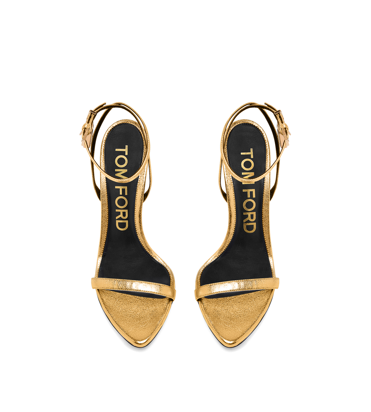 TOM FORD LEATHER GOLD LAMINATED NAPPA LEATHER PADLOCK POINTY NAKED SANDAL
