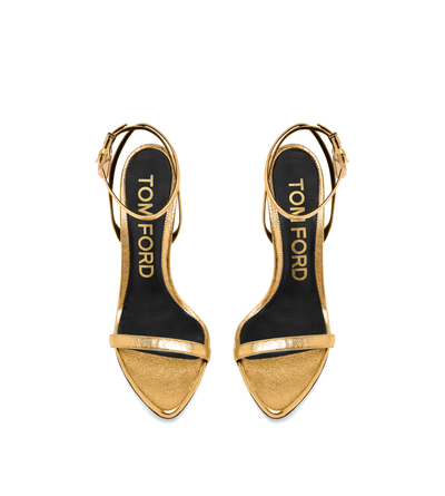 TOM FORD LEATHER GOLD LAMINATED NAPPA LEATHER PADLOCK POINTY NAKED SANDAL