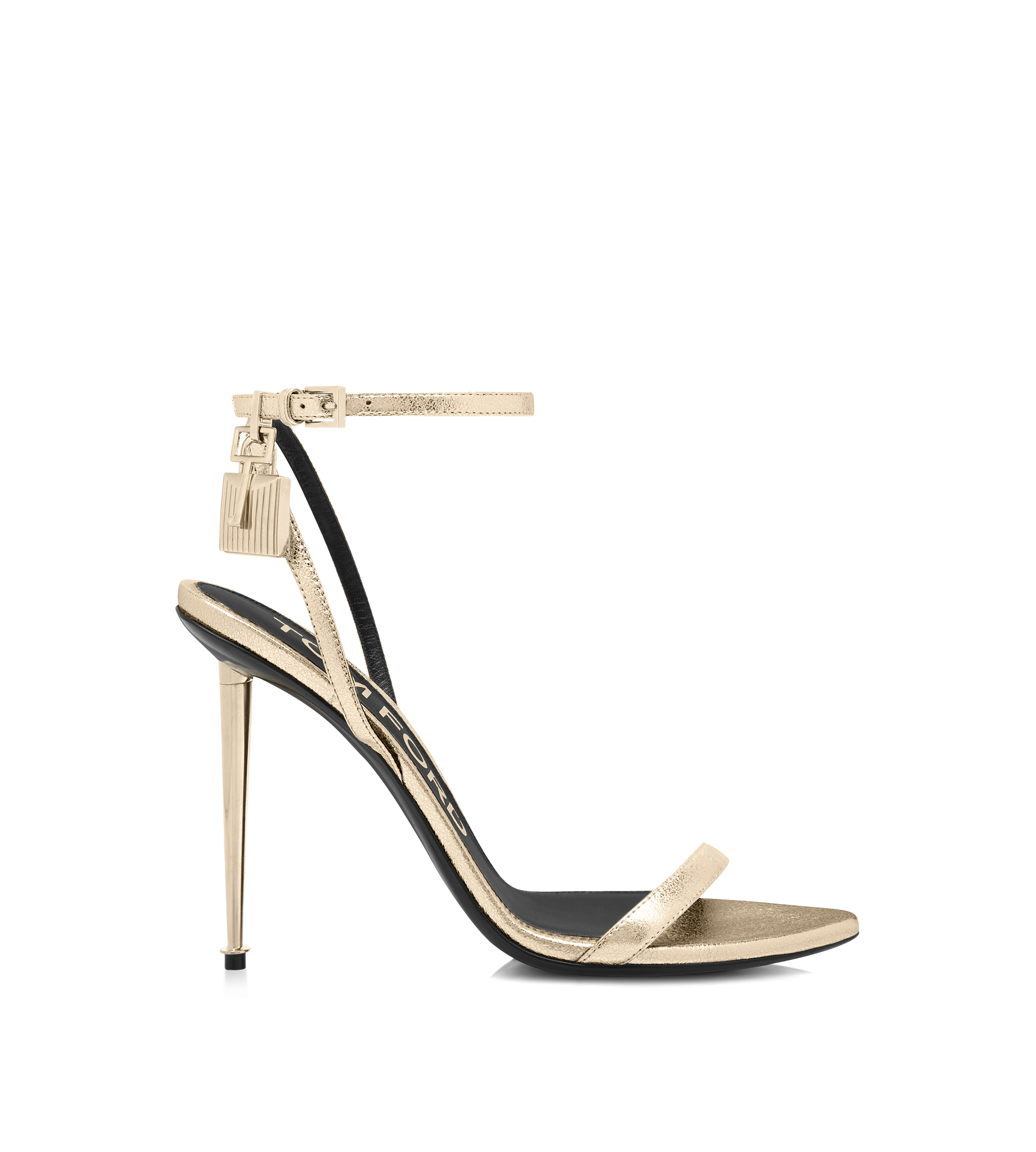 LAMINATED NAPPA LEATHER PADLOCK POINTY NAKED SANDAL