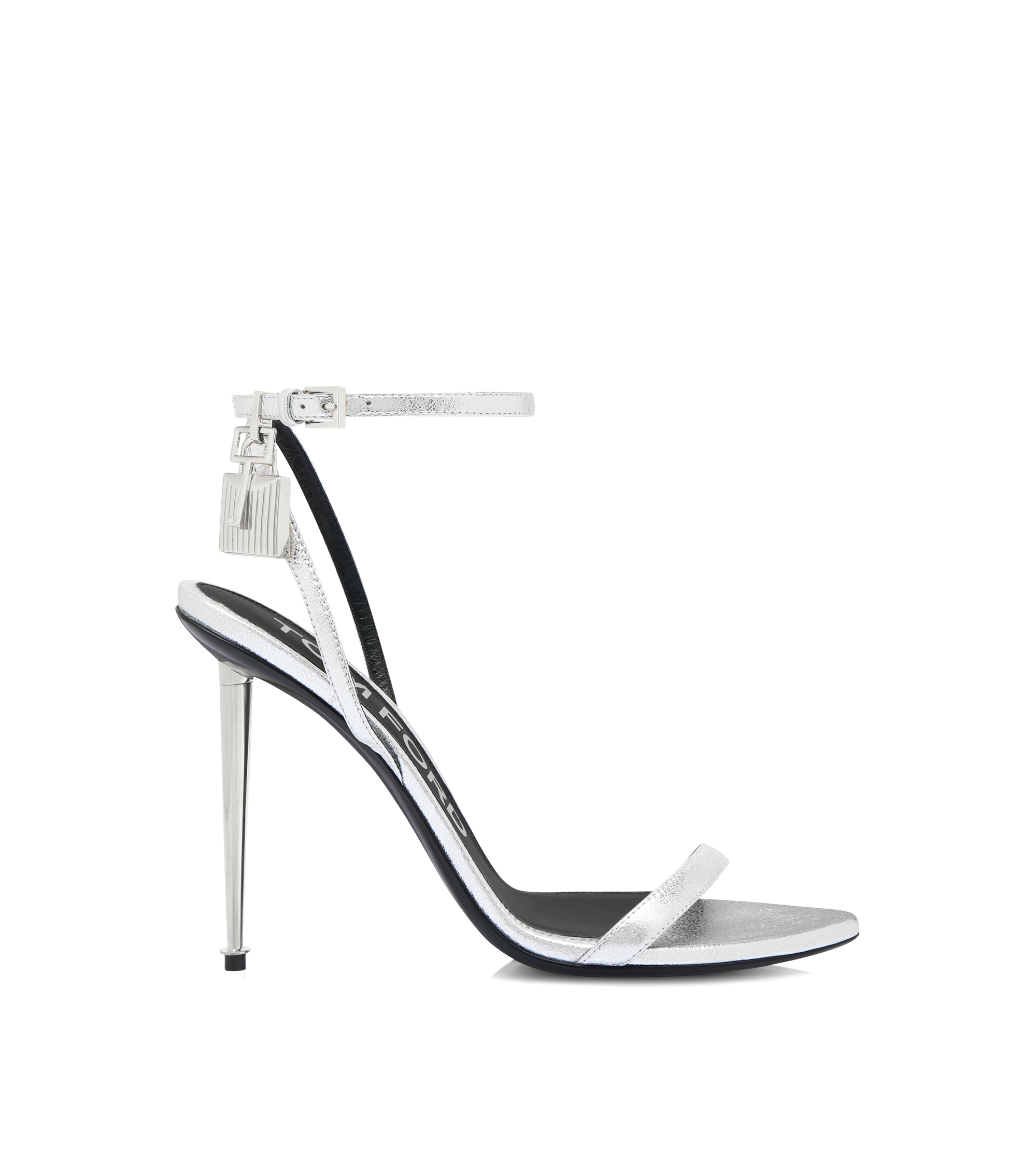 LAMINATED NAPPA LEATHER PADLOCK POINTY NAKED SANDAL | Tom