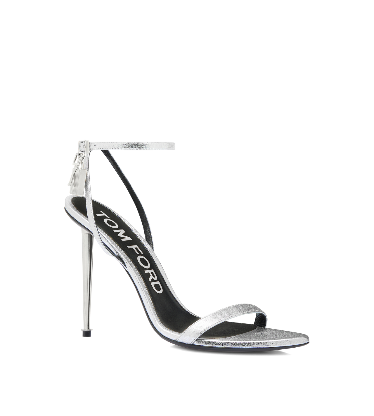 Tom Ford | Women 105mm Padlock Metallic Leather Sandals Silver 37