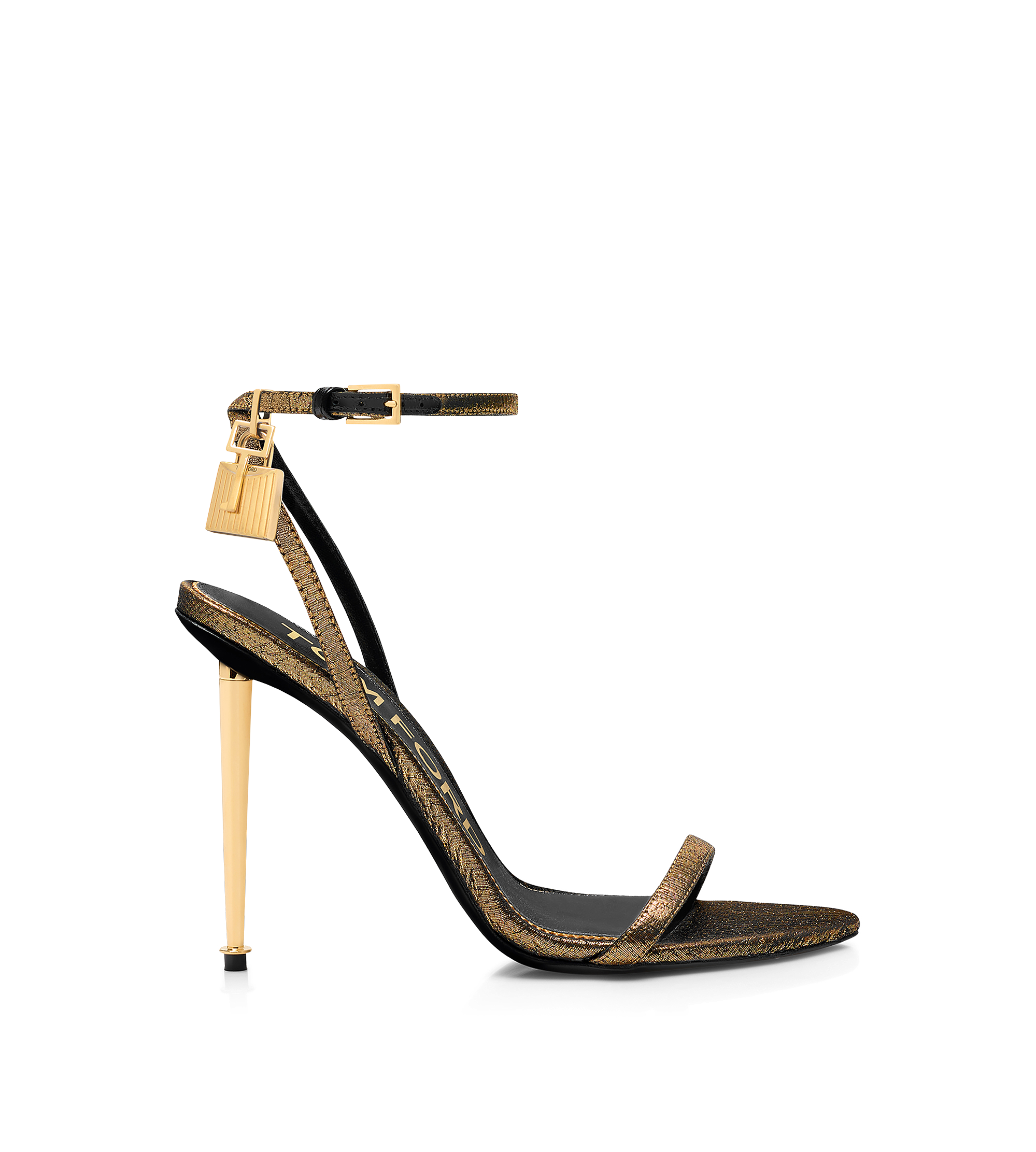 HAMMERED-EFFECT FABRIC PADLOCK POINTY NAKED SANDAL