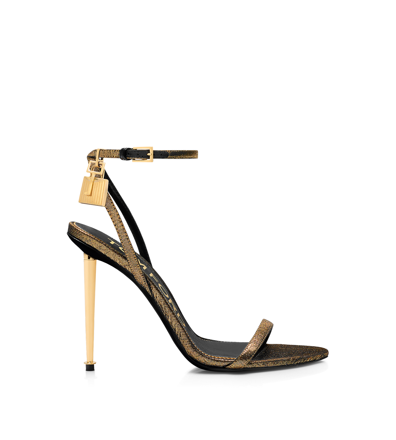 HAMMERED-EFFECT FABRIC PADLOCK POINTY NAKED SANDAL image number 0