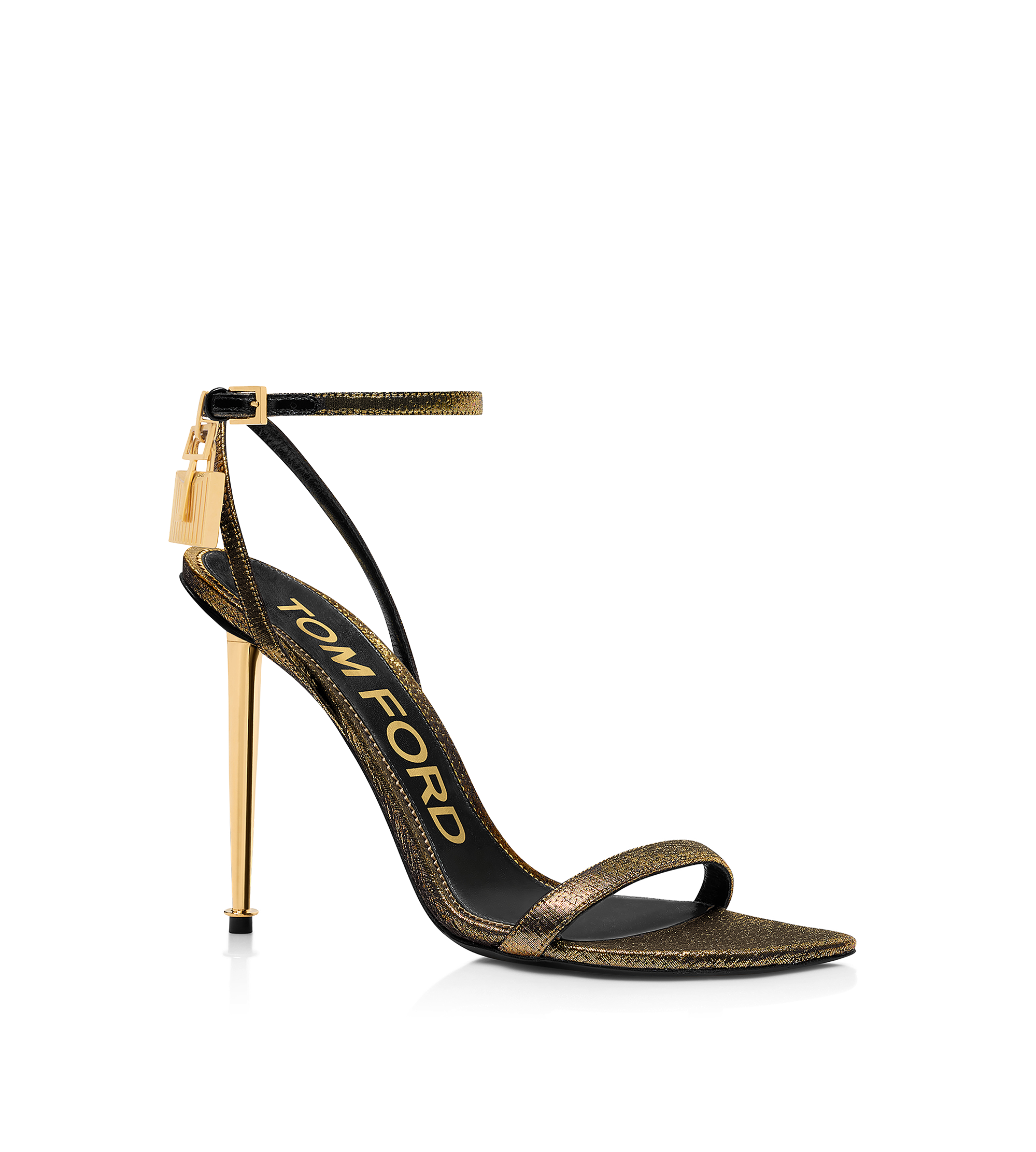 HAMMERED-EFFECT FABRIC PADLOCK POINTY NAKED SANDAL