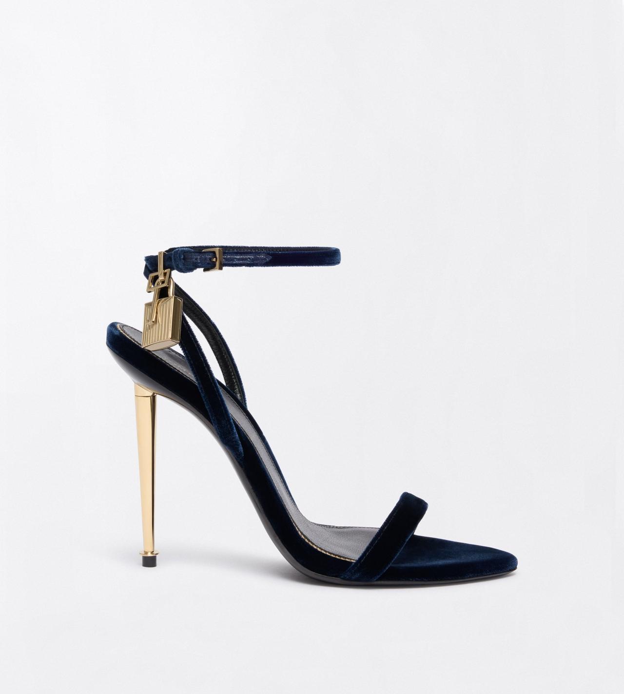 TOM FORD VELVET NAVY VELVET PADLOCK POINTY NAKED SANDAL