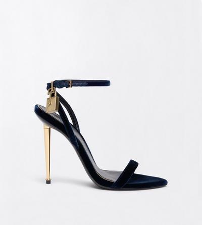 TOM FORD VELVET NAVY VELVET PADLOCK POINTY NAKED SANDAL
