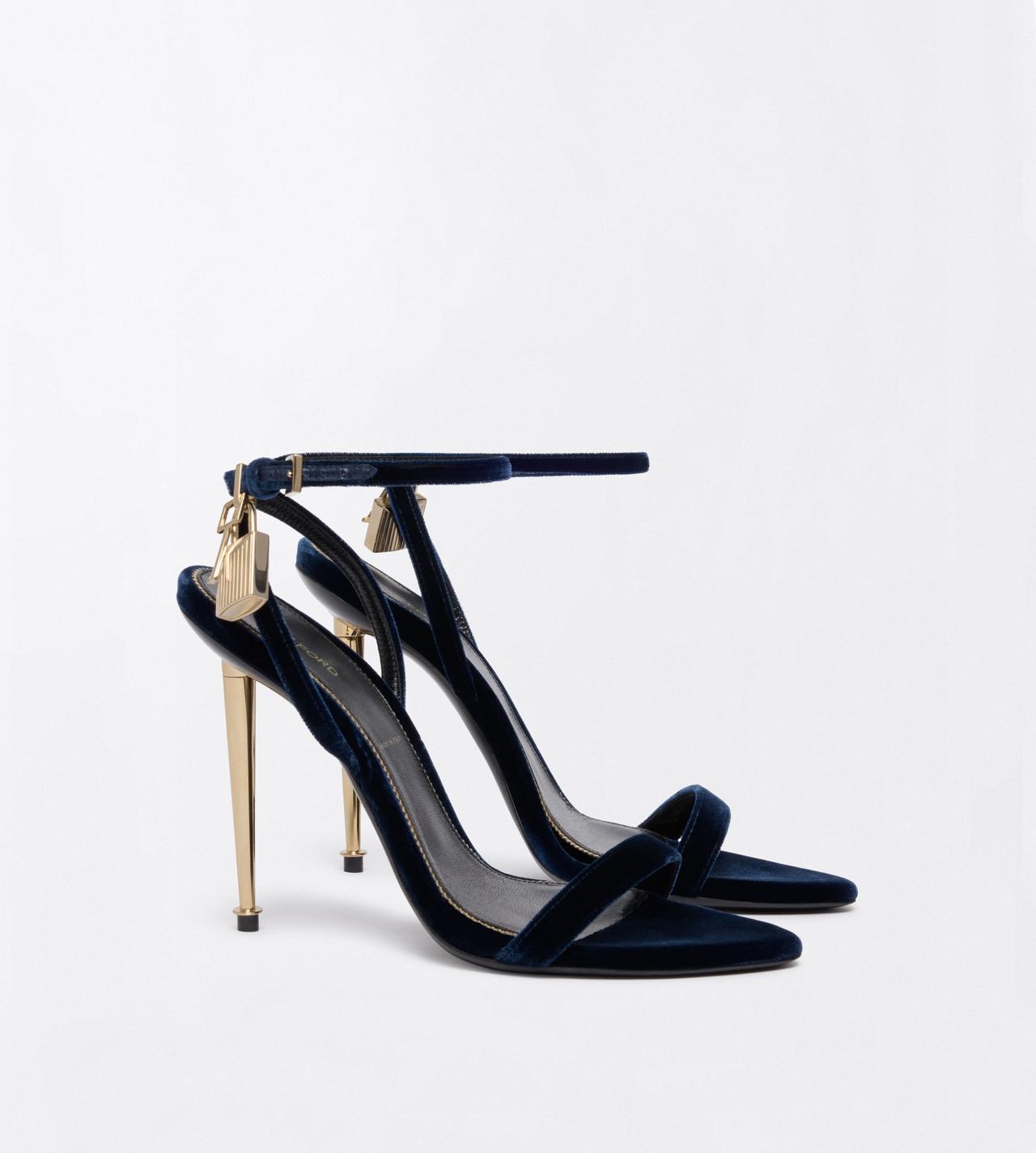 TOM FORD VELVET NAVY VELVET PADLOCK POINTY NAKED SANDAL