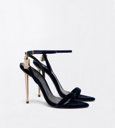 TOM FORD VELVET NAVY VELVET PADLOCK POINTY NAKED SANDAL