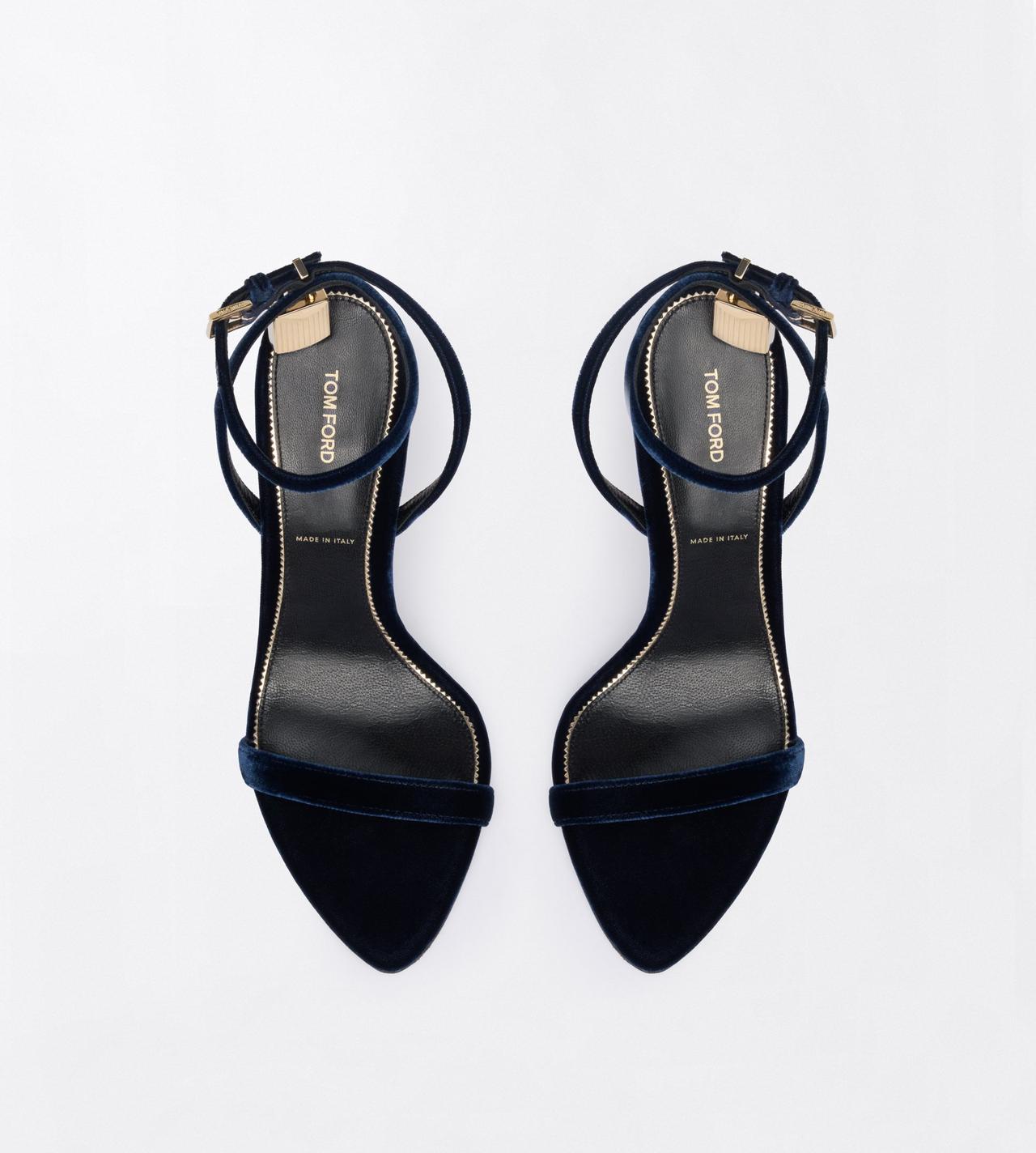 TOM FORD VELVET NAVY VELVET PADLOCK POINTY NAKED SANDAL