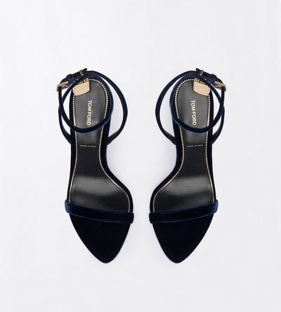 TOM FORD VELVET NAVY VELVET PADLOCK POINTY NAKED SANDAL