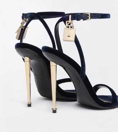 TOM FORD VELVET NAVY VELVET PADLOCK POINTY NAKED SANDAL
