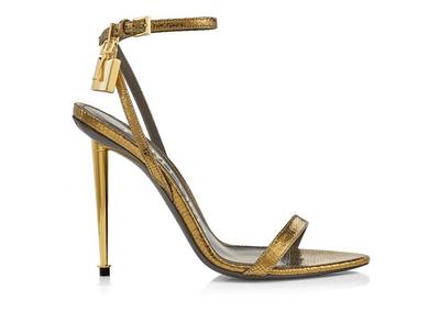 LAMINATED PRINTED LIZARD PADLOCK POINTY NAKED SANDAL 105 MM