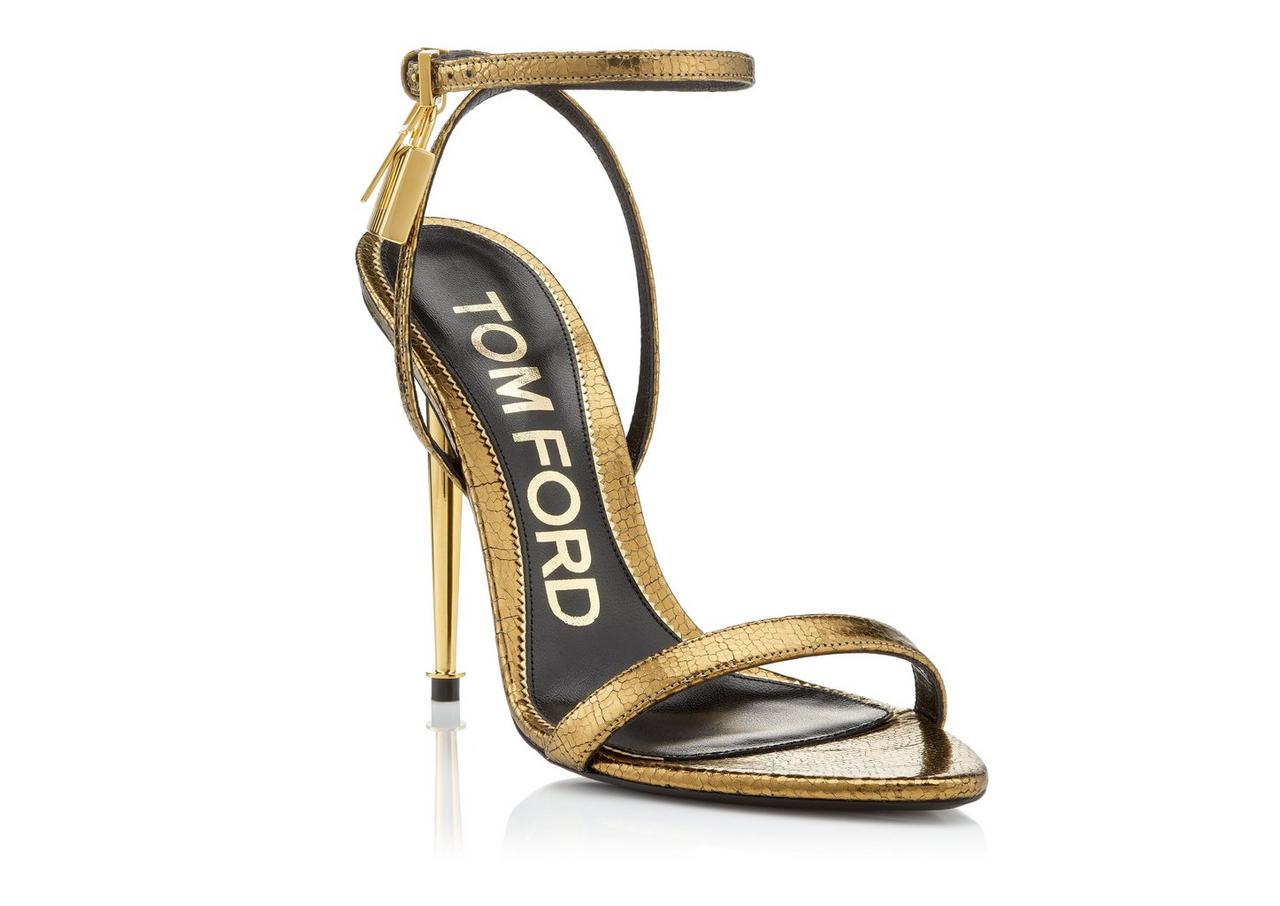 LAMINATED PRINTED LIZARD PADLOCK POINTY NAKED SANDAL 105 MM image number 1