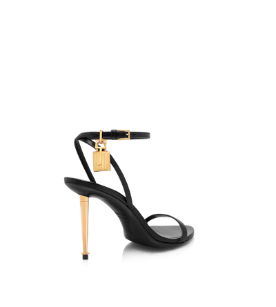 SHINY LEATHER PADLOCK POINTY NAKED SANDAL 85MM