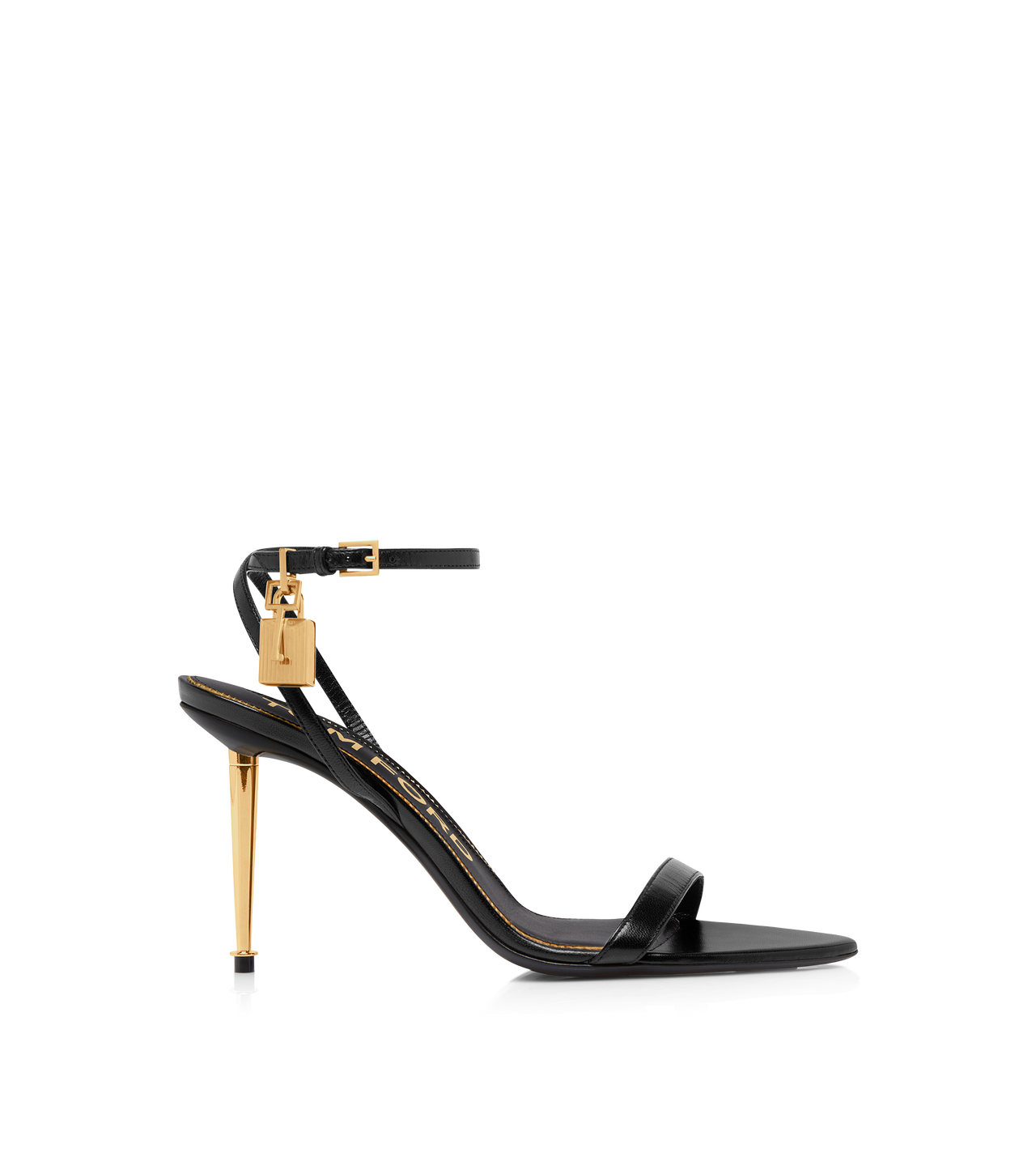 SHINY LEATHER PADLOCK POINTY NAKED SANDAL 85MM image number 0