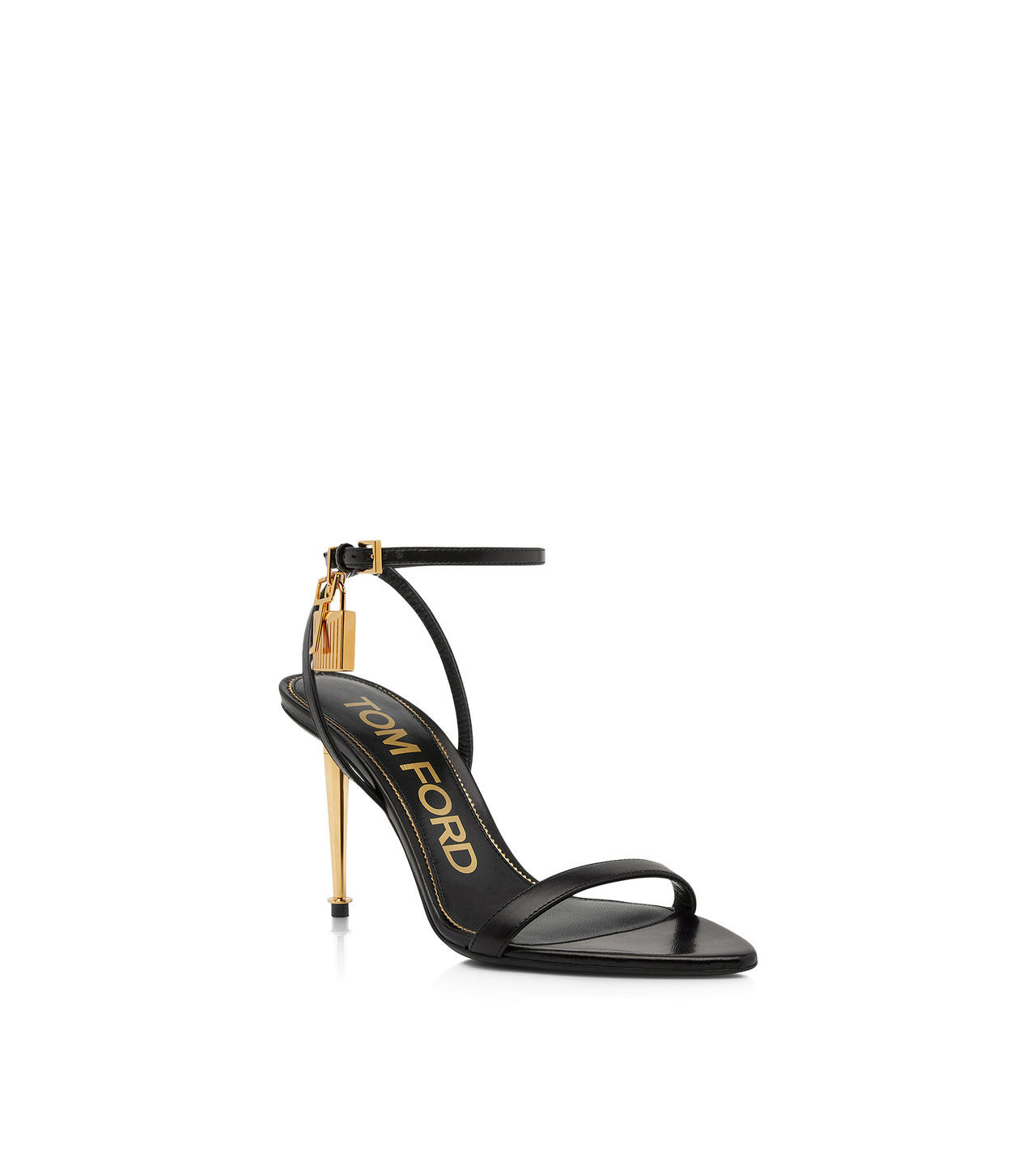 SHINY LEATHER PADLOCK POINTY NAKED SANDAL 85MM image number 1