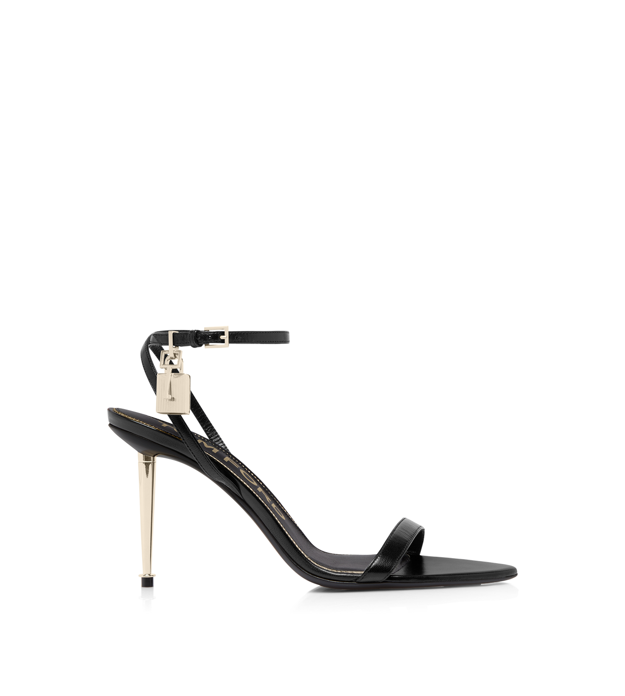 SHINY LEATHER PADLOCK POINTY NAKED SANDAL image number 0