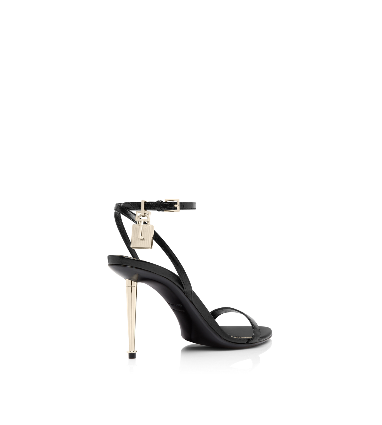 SHINY LEATHER PADLOCK POINTY NAKED SANDAL image number 2